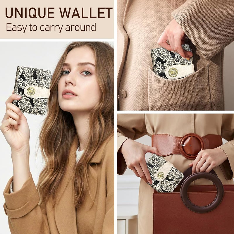 Kelvoris Black Cats Small Rfid Women Wallet Bifold Zipper Coin Pocket PU Leather Compact Cash Credit Card Holder Travel Wallet for Female Ladies Teen Girls 1 ID Window 10 Card Slots - Image 2